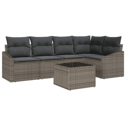 Sofa Set mit Kissen 6 pcs Grau Poly Rattan