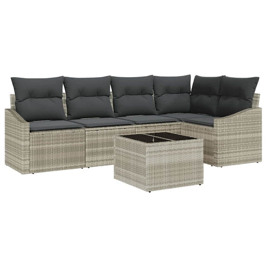 Garten-Sofa-Set 6 pcs Hellgrau Poly Rattan