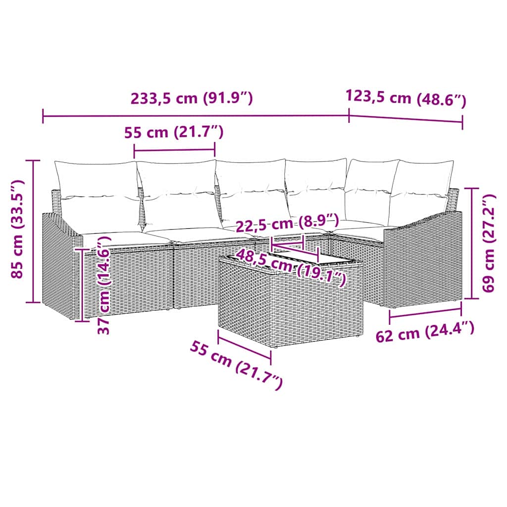 Garten-Sofa-Set 6 pcs Schwarz Poly Rattan
