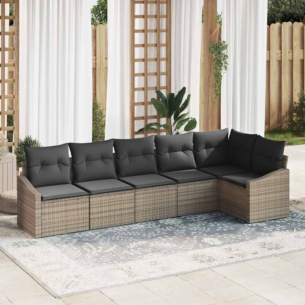 Sofa Set mit Kissen 6 pcs Grau Poly-Rattan