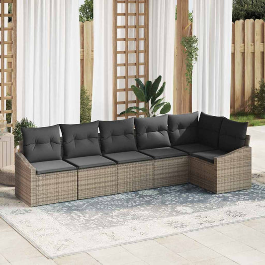 Sofa Set mit Kissen 6 pcs Grau Poly-Rattan