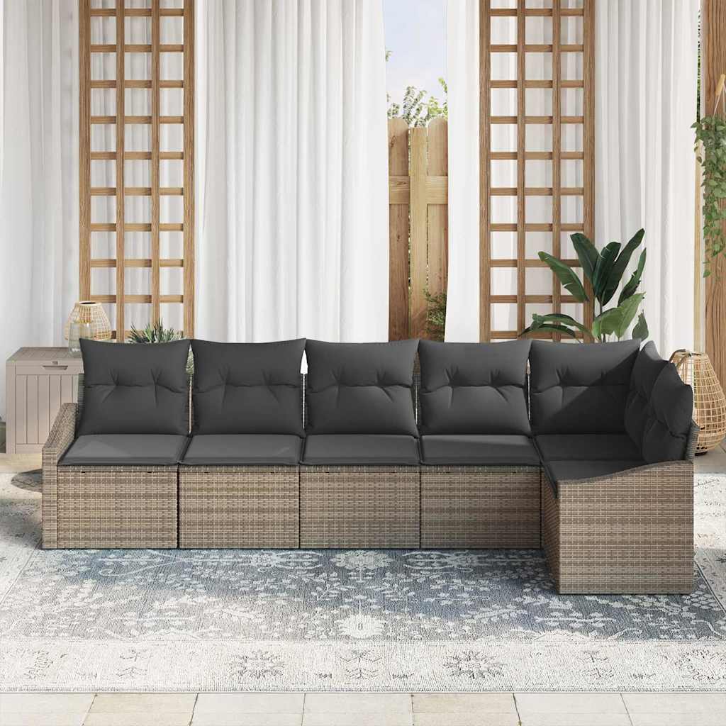 Sofa Set mit Kissen 6 pcs Grau Poly-Rattan
