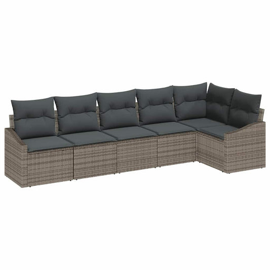 Sofa Set mit Kissen 6 pcs Grau Poly-Rattan