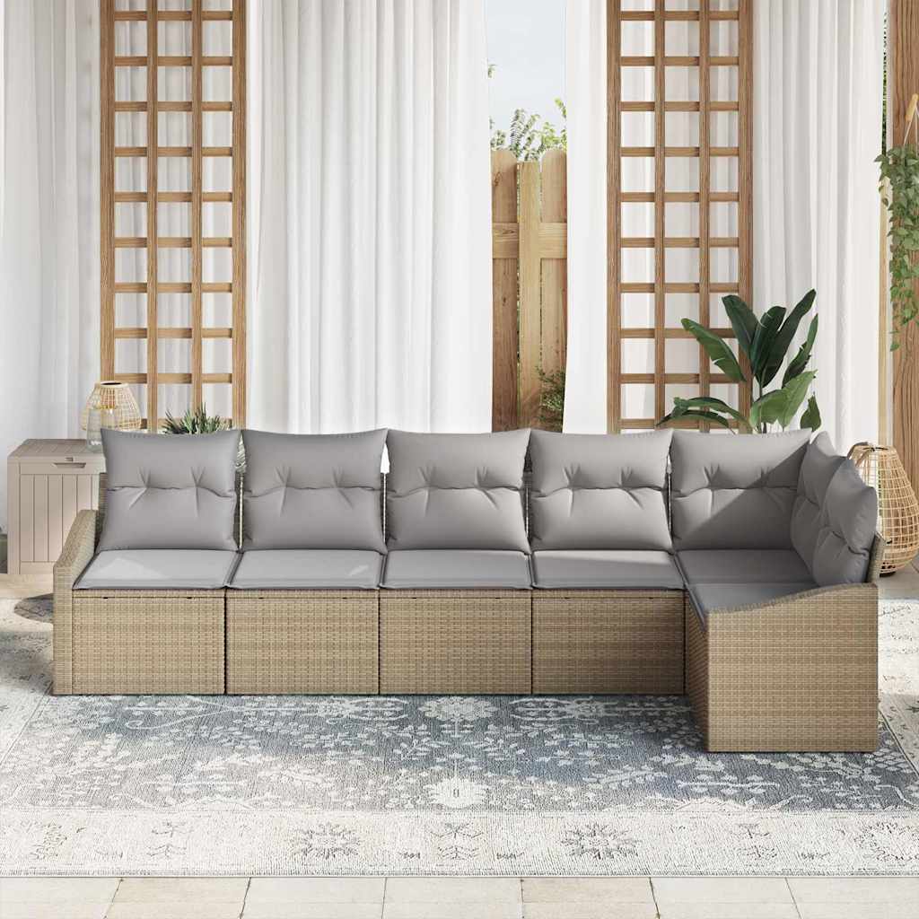 Garten-Sofa-Set 6 pcs Beige Poly Rattan