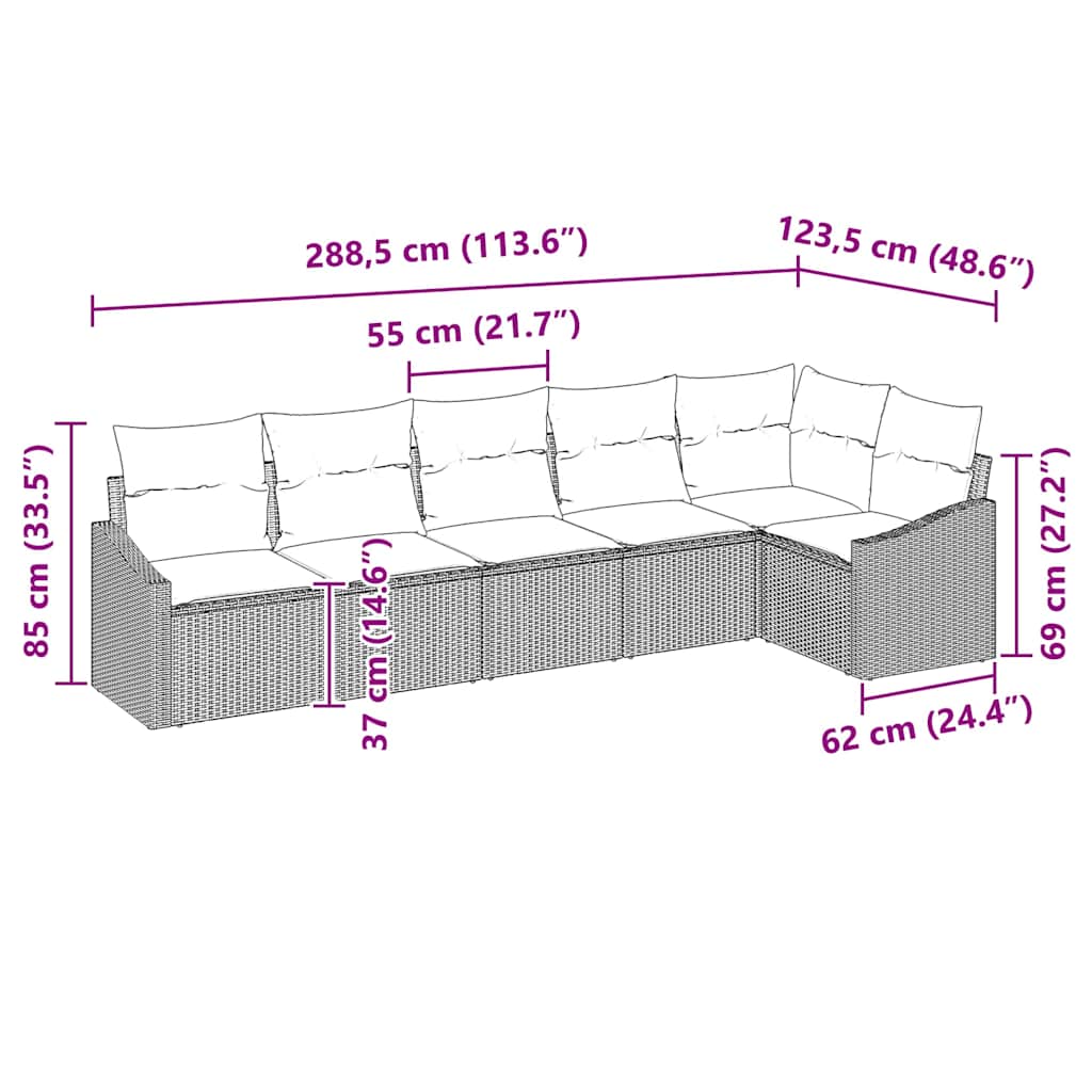 Garten-Sofa-Set 6 pcs Beige Poly Rattan