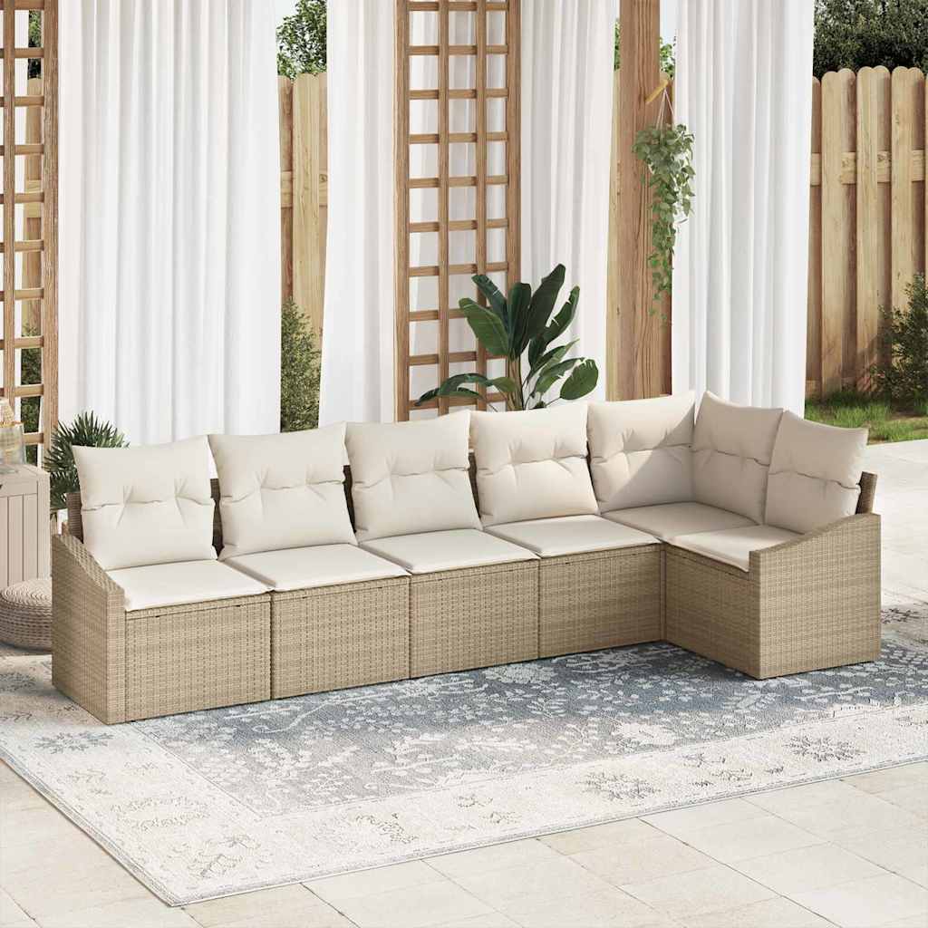 Sofa Set mit Kissen 6 pcs Beige Poly-Rattan