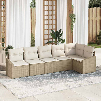 Sofa Set mit Kissen 6 pcs Beige Poly-Rattan