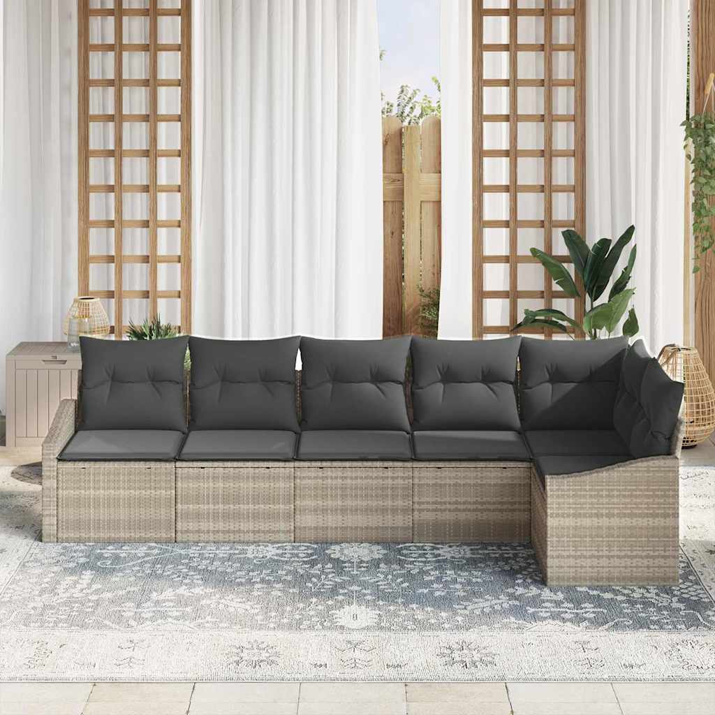 Garten-Sofa-Set 6 pcs Hellgrau Poly Rattan