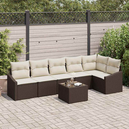 Garten-Sofa-Set 7 pcs Braun Poly Rattan