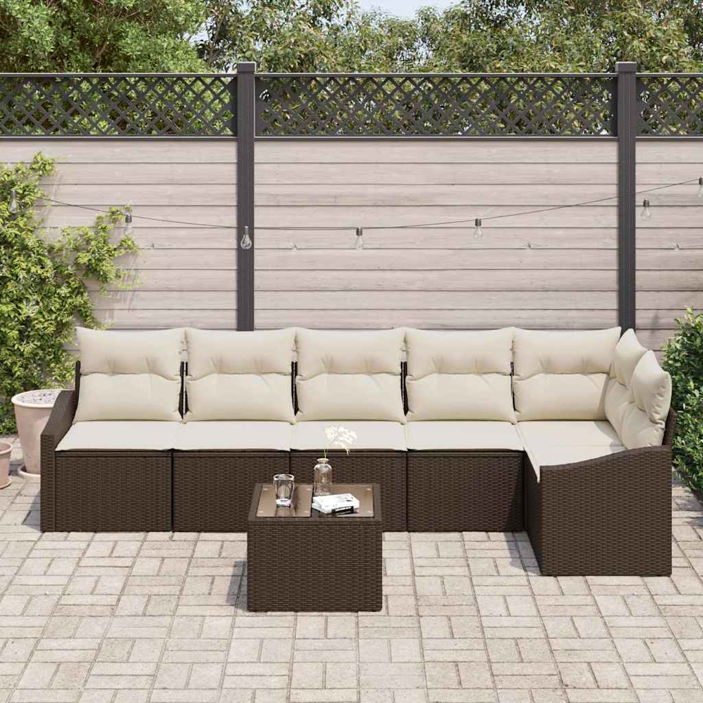 Garten-Sofa-Set 7 pcs Braun Poly Rattan