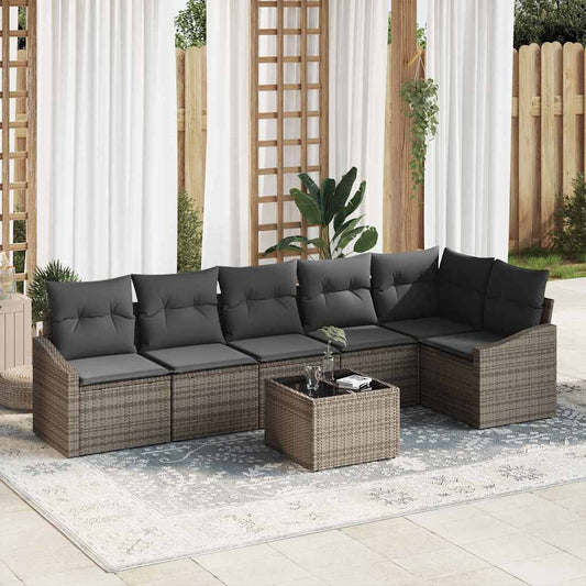 Sofa Set mit Kissen 7 pcs Grau Poly-Rattan
