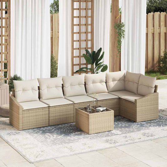 Sofa Set mit Kissen 7 pcs Beige Poly Rattan