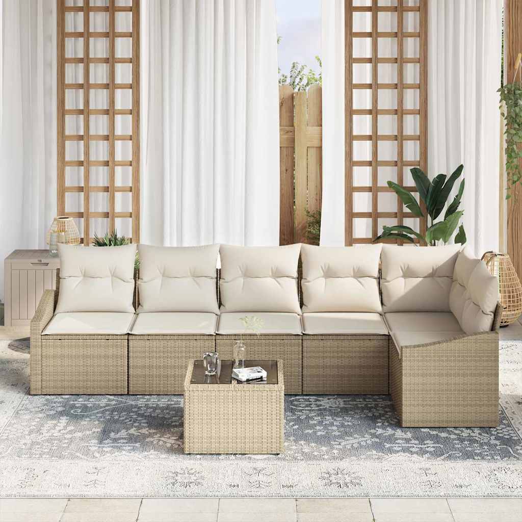 Sofa Set mit Kissen 7 pcs Beige Poly Rattan