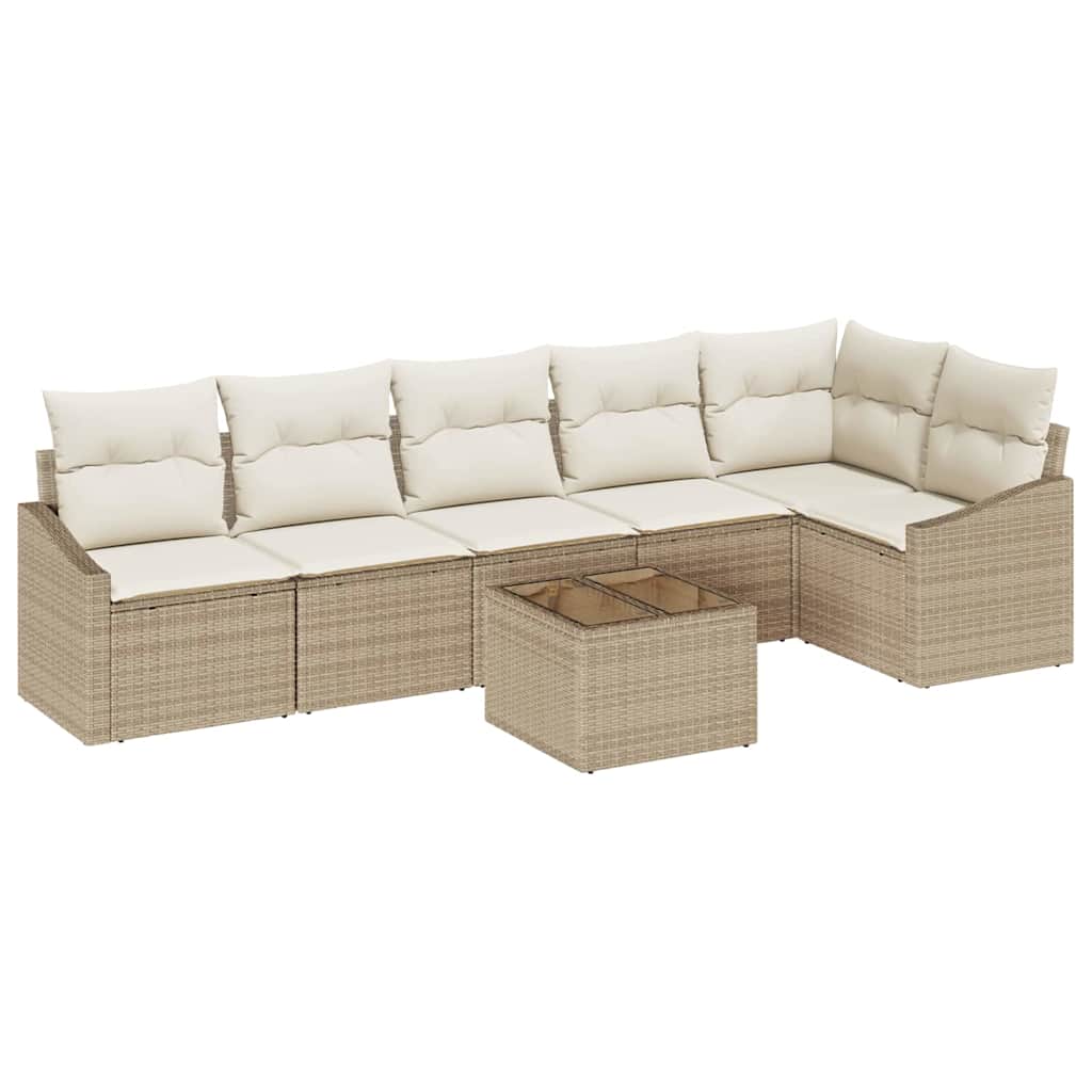 Sofa Set mit Kissen 7 pcs Beige Poly Rattan
