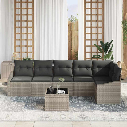 Garten-Sofa-Set 7 pcs Hellgrau Poly Rattan