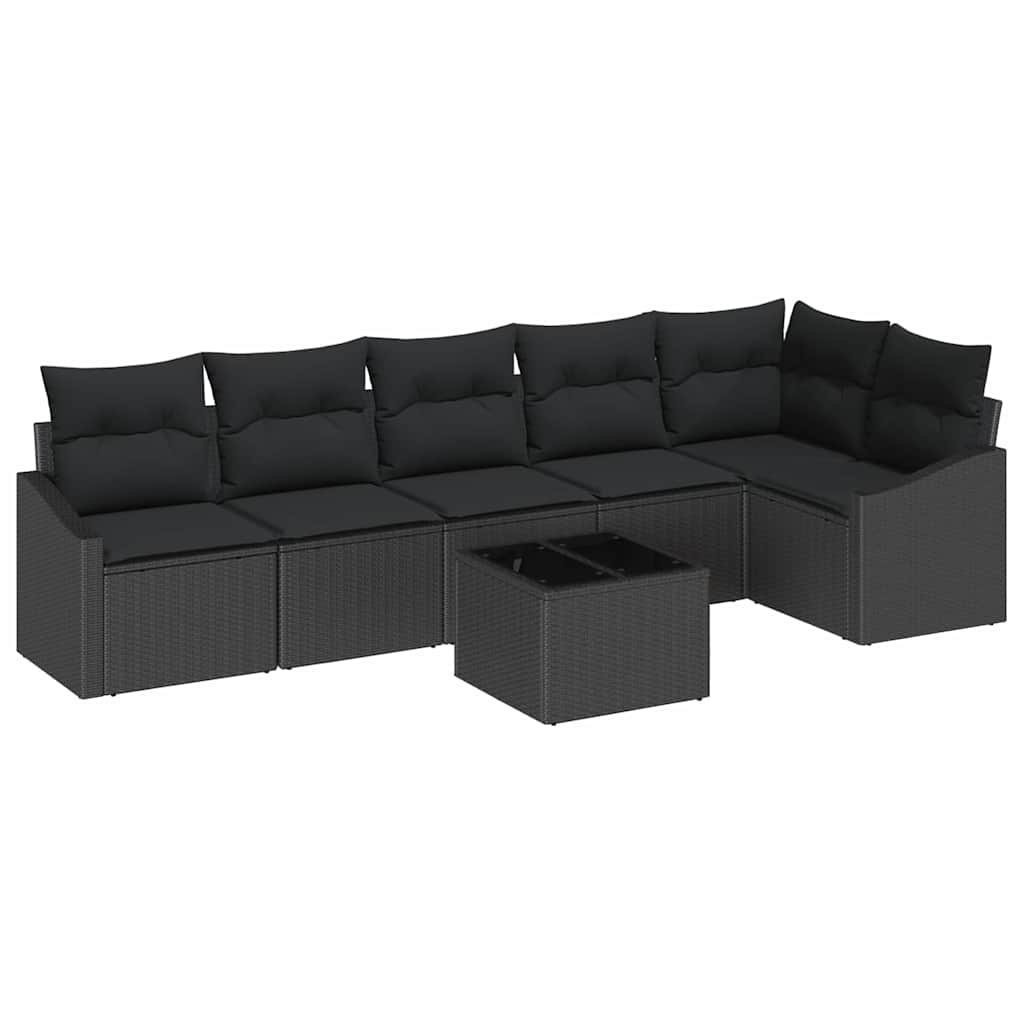 Garten-Sofa-Set 7 pcs Schwarz Poly Rattan