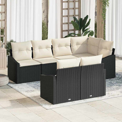 Sofa Set mit Kissen 7 pcs Schwarz Poly Rattan