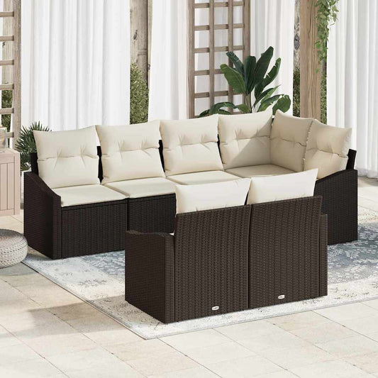 Garten-Sofa-Set 7 pcs Braun Poly Rattan
