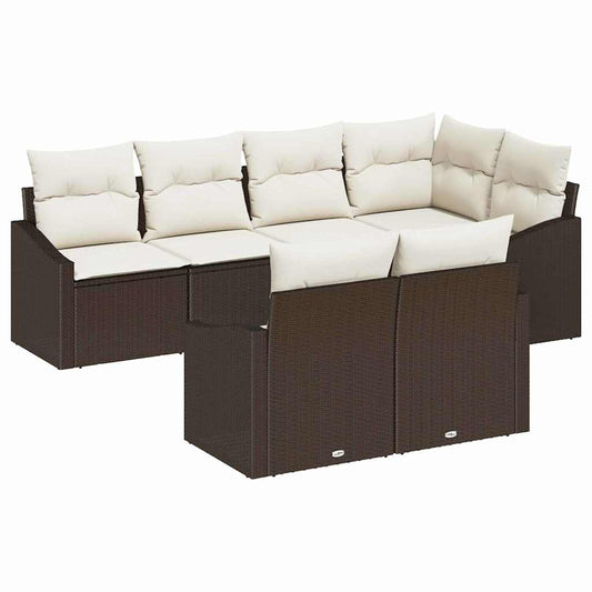 Garten-Sofa-Set 7 pcs Braun Poly Rattan