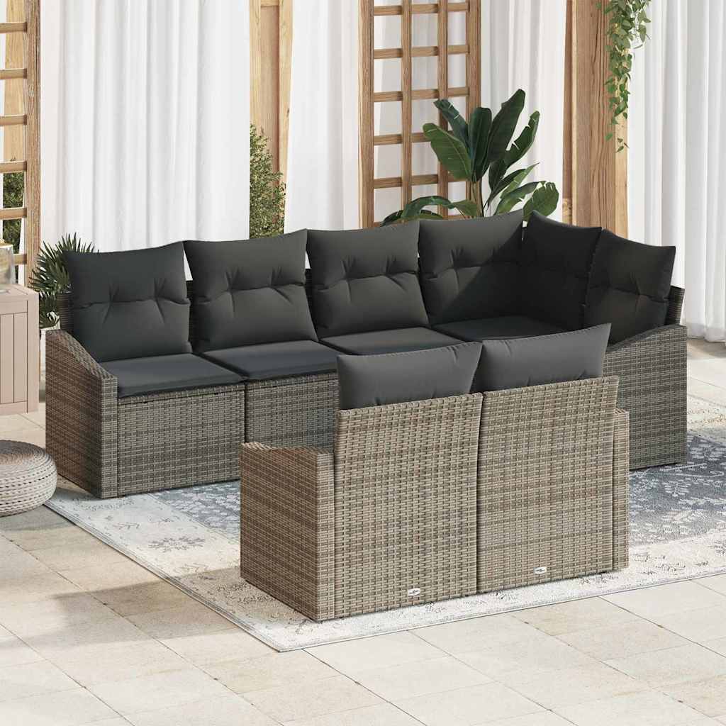 Sofa Set mit Kissen 7 pcs Grau Poly-Rattan