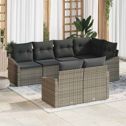 Sofa Set mit Kissen 7 pcs Grau Poly-Rattan