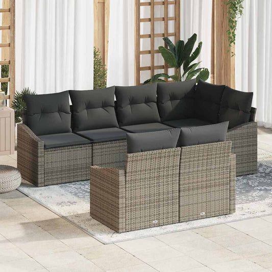 Sofa Set mit Kissen 7 pcs Grau Poly-Rattan
