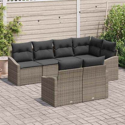 Sofa Set mit Kissen 7 pcs Grau Poly-Rattan