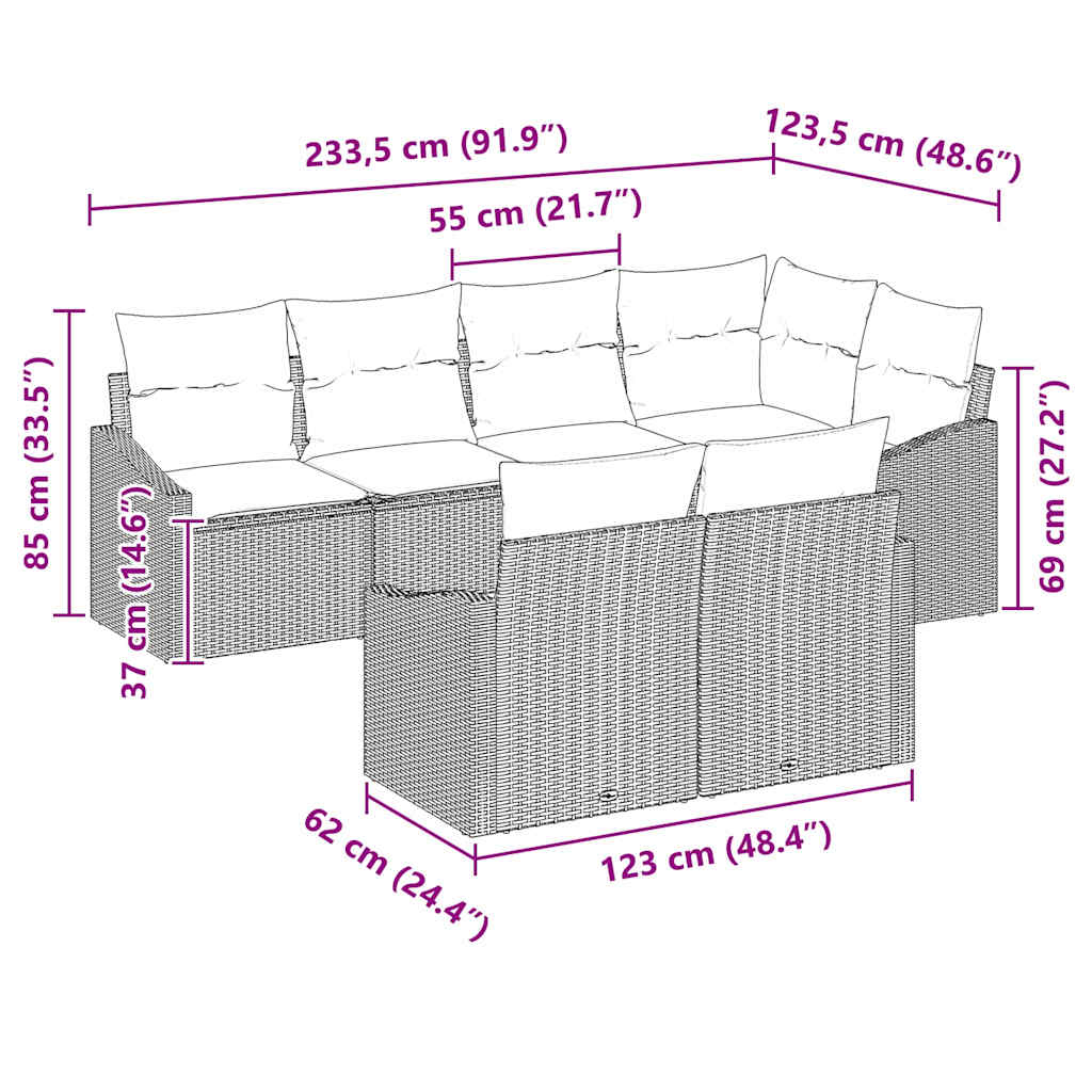 Garten-Sofa-Set 7 pcs Beige Poly Rattan