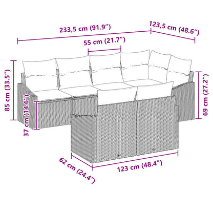 Garten-Sofa-Set 7 pcs Hellgrau Poly Rattan