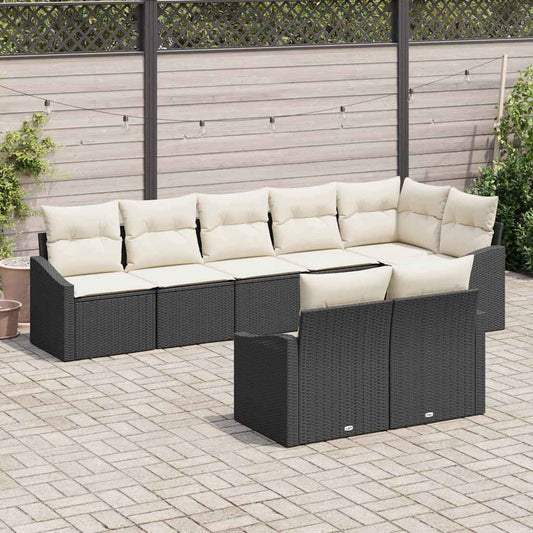 Sofa Set mit Kissen 8 pcs Schwarz Poly-Rattan
