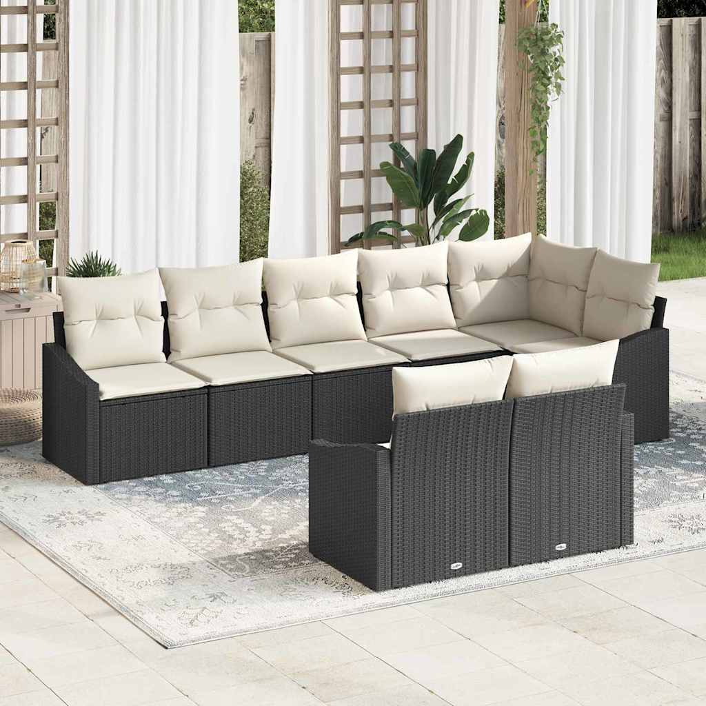 Sofa Set mit Kissen 8 pcs Schwarz Poly-Rattan