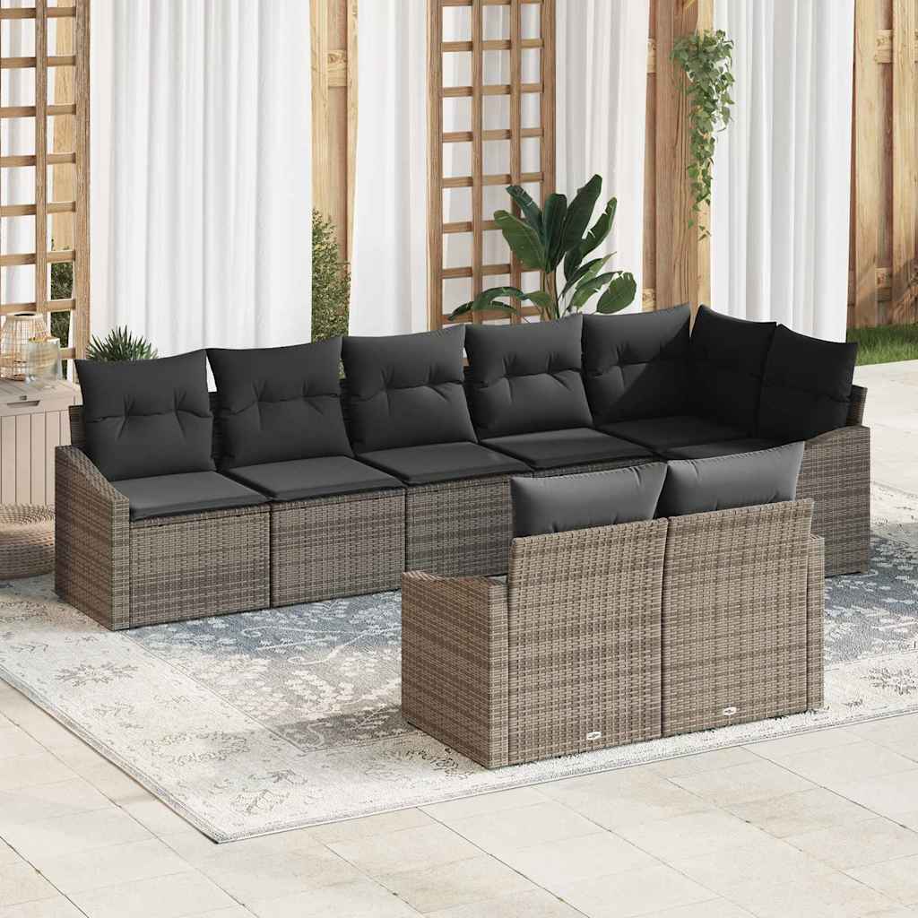 Sofa Set mit Kissen 8 pcs Grau Poly Rattan