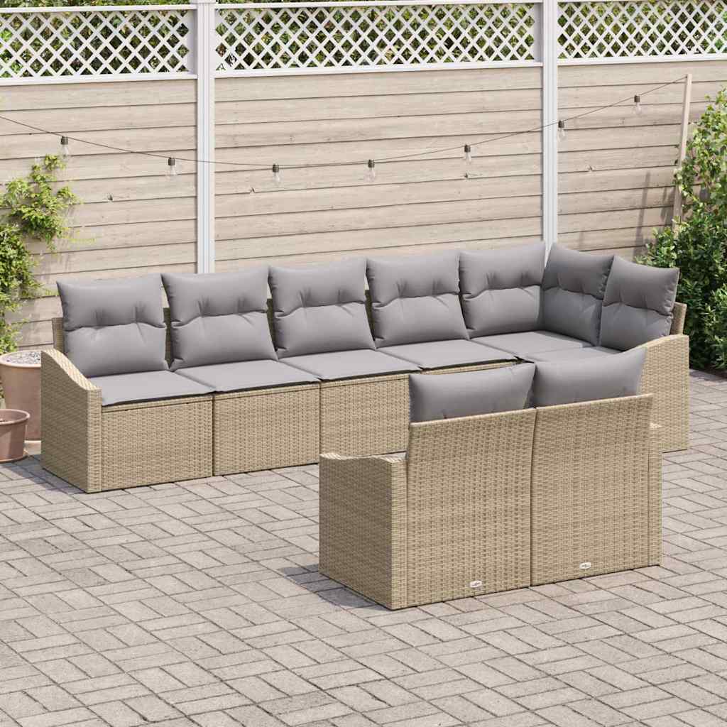 Garten-Sofa-Set 8 pcs Beige Poly Rattan