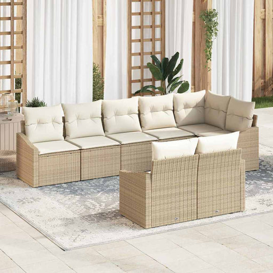 Sofa Set mit Kissen 8 pcs Beige Poly Rattan