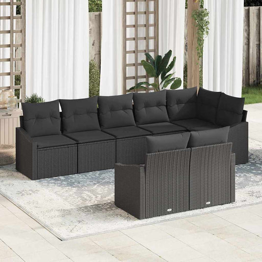 Garten-Sofa-Set 8 pcs Schwarz Poly Rattan