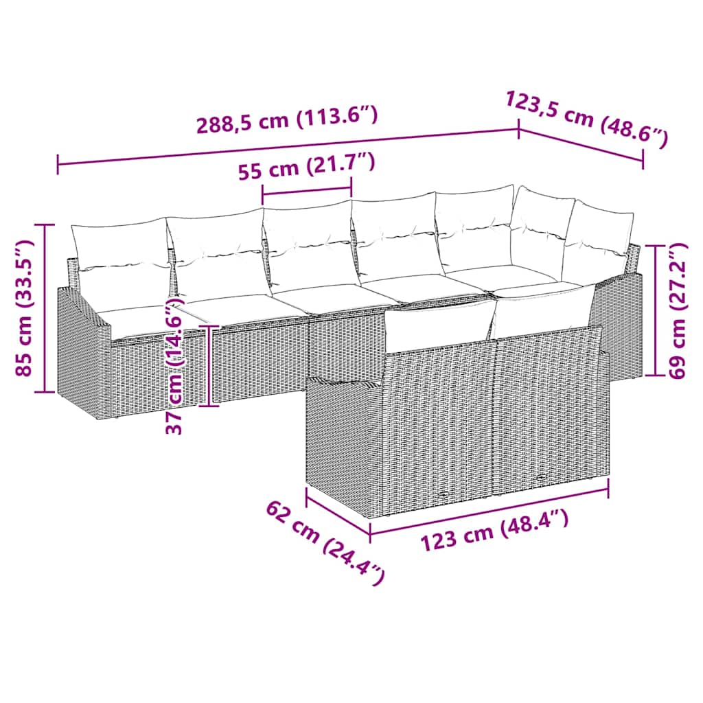Garten-Sofa-Set 8 pcs Schwarz Poly Rattan
