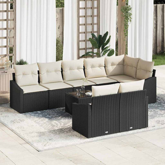 Sofa Set mit Kissen 9 pcs Schwarz Poly Rattan