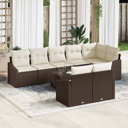 Garten-Sofa-Set 9 pcs Braun Poly Rattan