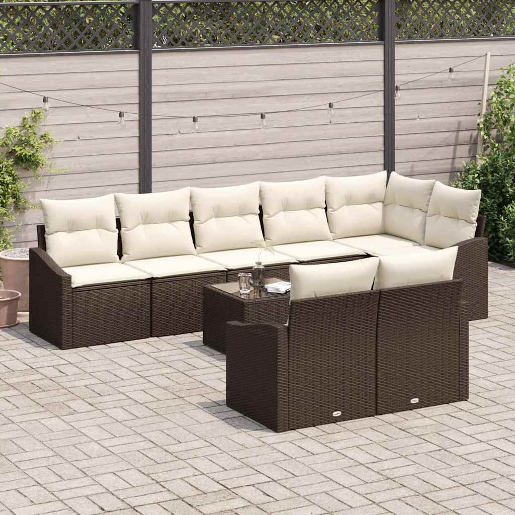 Garten-Sofa-Set 9 pcs Braun Poly Rattan