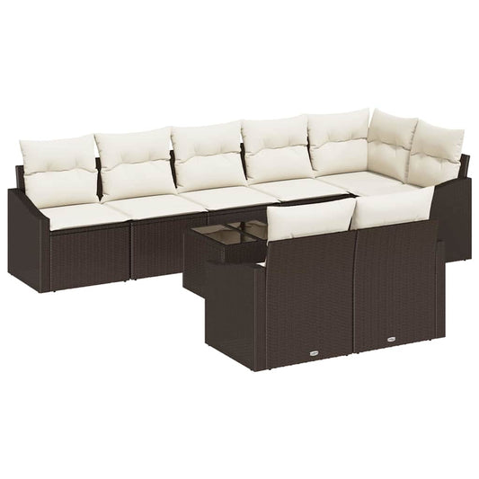 Garten-Sofa-Set 9 pcs Braun Poly Rattan