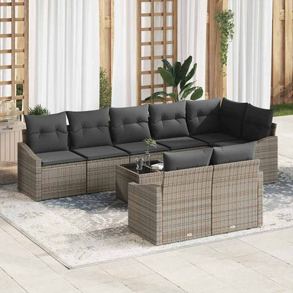 Sofa Set mit Kissen 9 pcs Grau Poly-Rattan