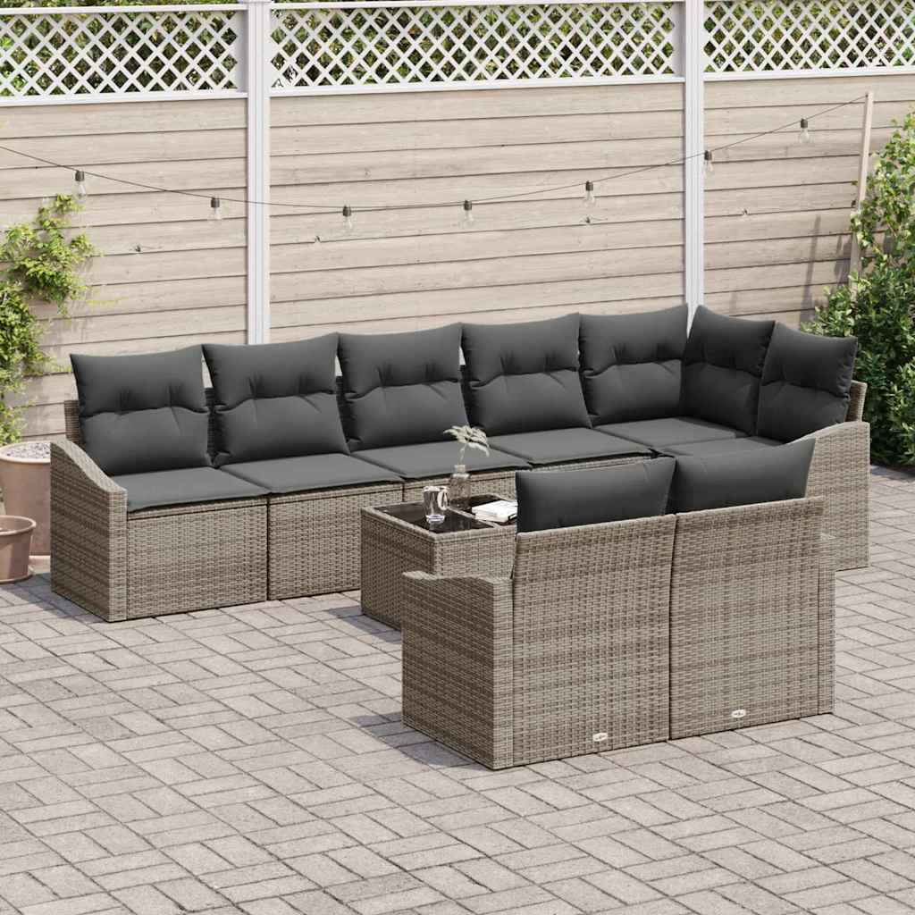 Sofa Set mit Kissen 9 pcs Grau Poly-Rattan