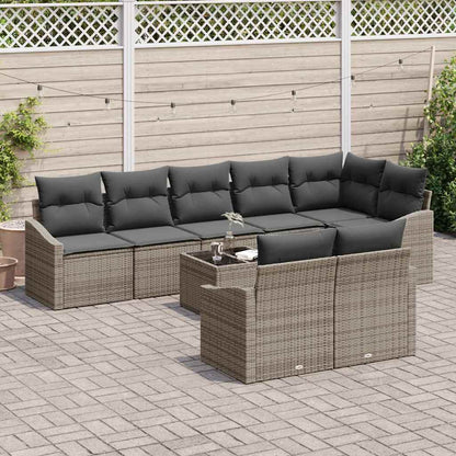 Sofa Set mit Kissen 9 pcs Grau Poly-Rattan