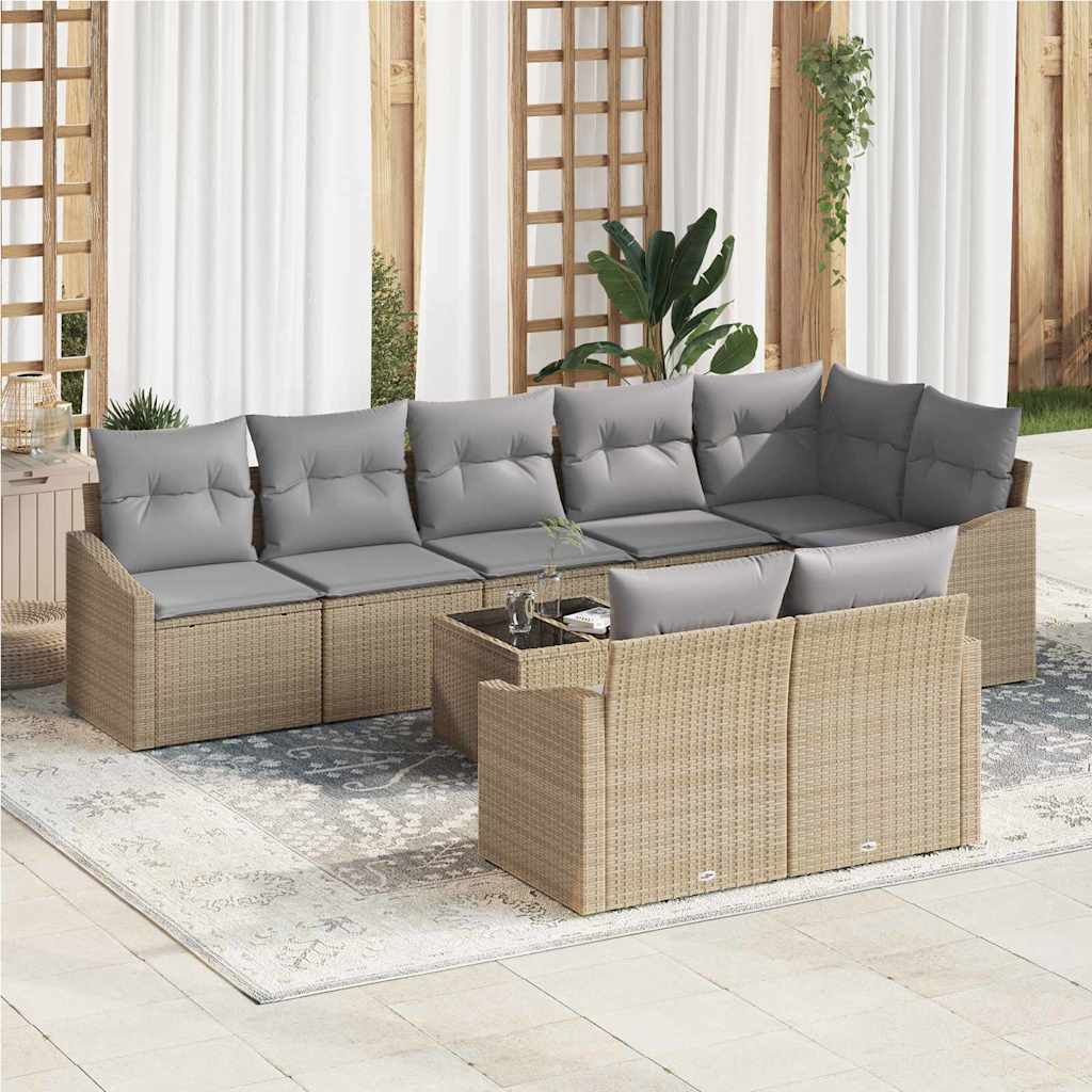 Garten-Sofa-Set 9 pcs Beige Poly Rattan