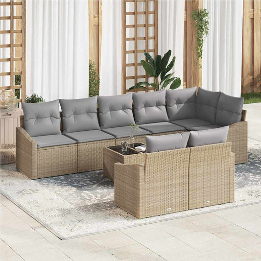 Garten-Sofa-Set 9 pcs Beige Poly Rattan