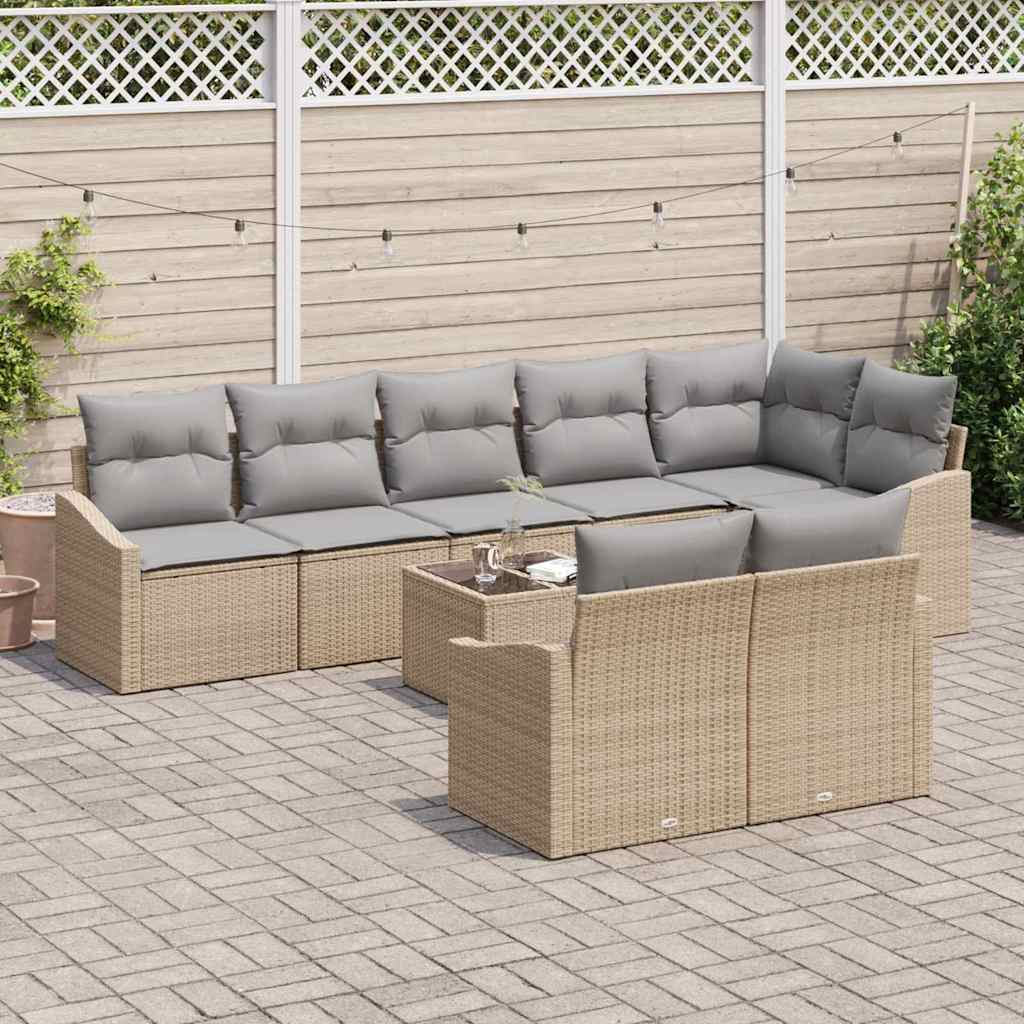 Garten-Sofa-Set 9 pcs Beige Poly Rattan