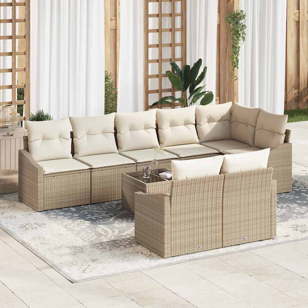 Sofa Set mit Kissen 9 pcs Beige Poly Rattan