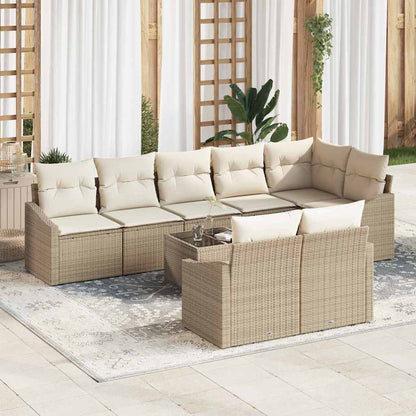 Sofa Set mit Kissen 9 pcs Beige Poly Rattan