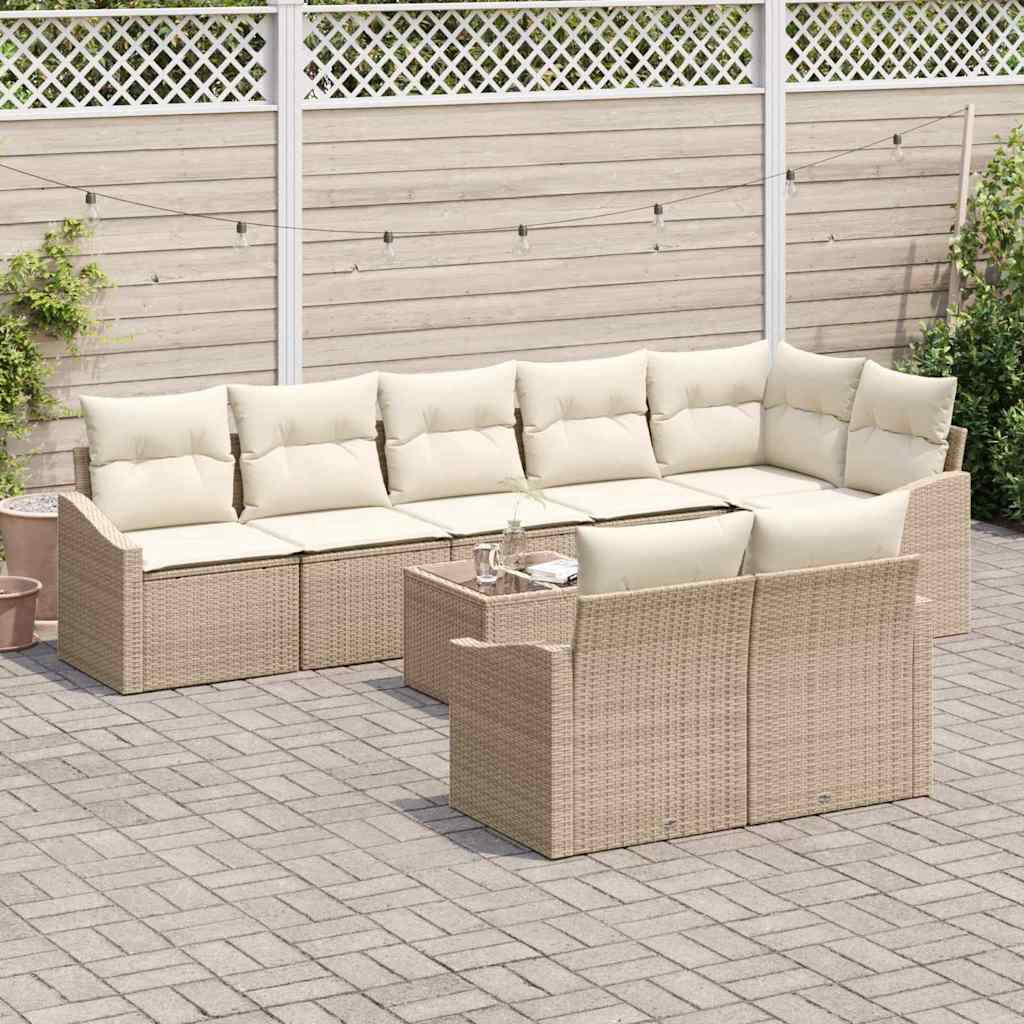 Sofa Set mit Kissen 9 pcs Beige Poly Rattan