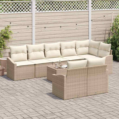 Sofa Set mit Kissen 9 pcs Beige Poly Rattan